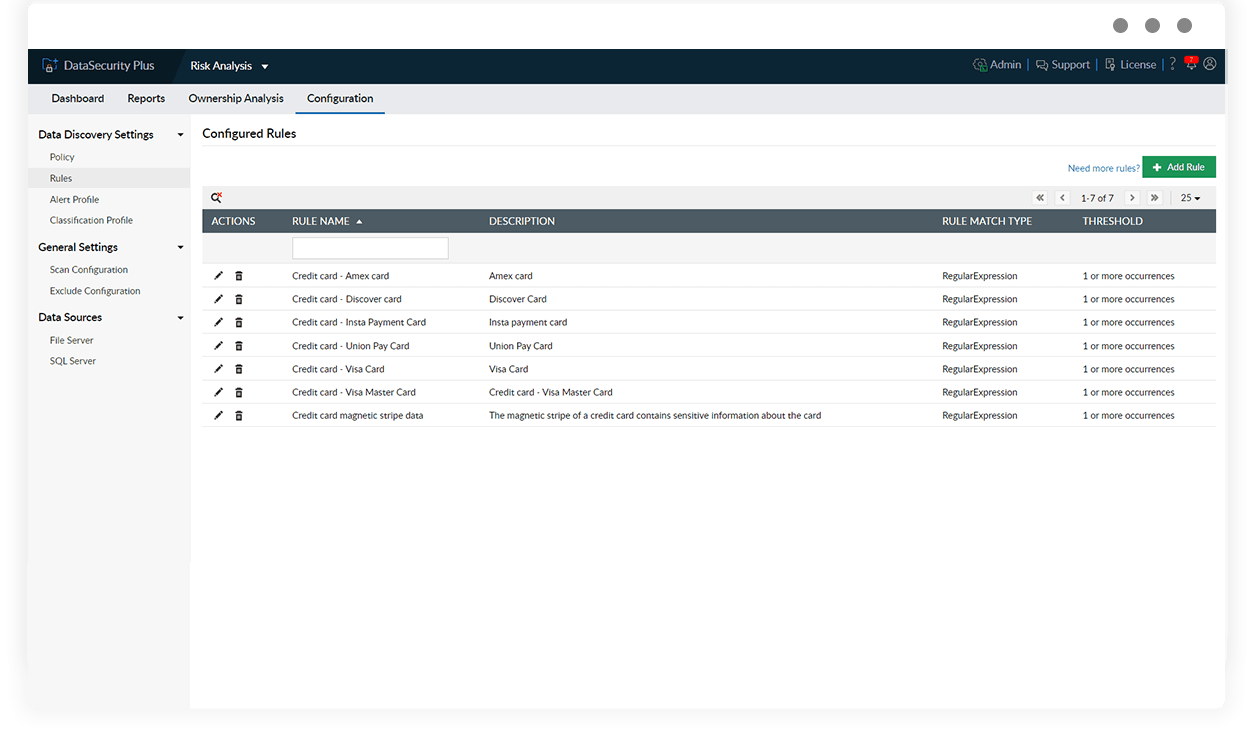 Card data discovery tool Automate credit card data scanning with DataSecurity Plus