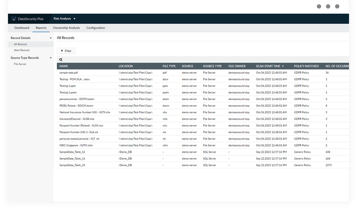 Card data discovery tool Automate credit card data scanning with DataSecurity Plus