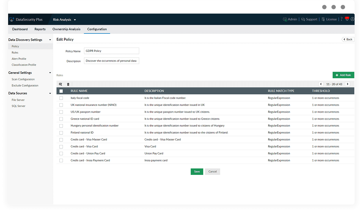 Card data discovery tool Automate credit card data scanning with DataSecurity Plus