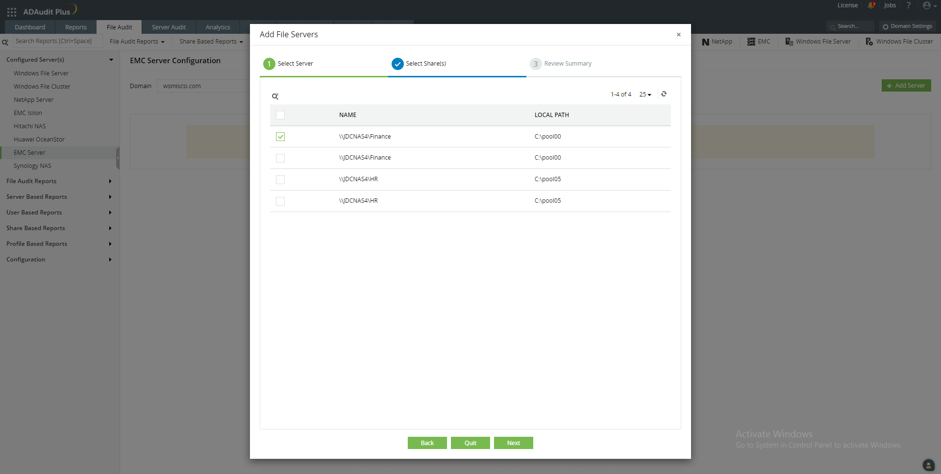EMC-Speichergeräte zur ADAudit Plus-Konsole hinzufügen