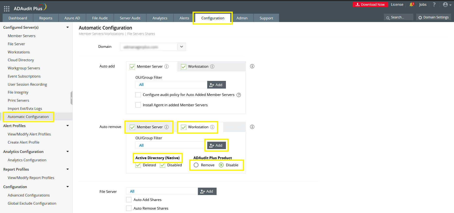 Automatische Hinzufügung oder Entfernung von Arbeitsstationen, Mitgliedservern und Datei-Freigaben