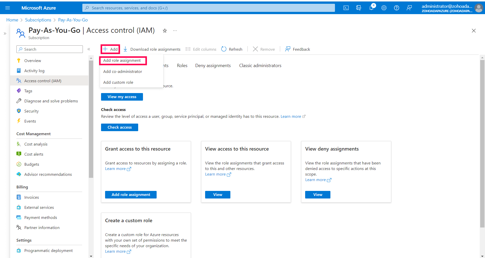 Rollen Zuweisung hinzufügen