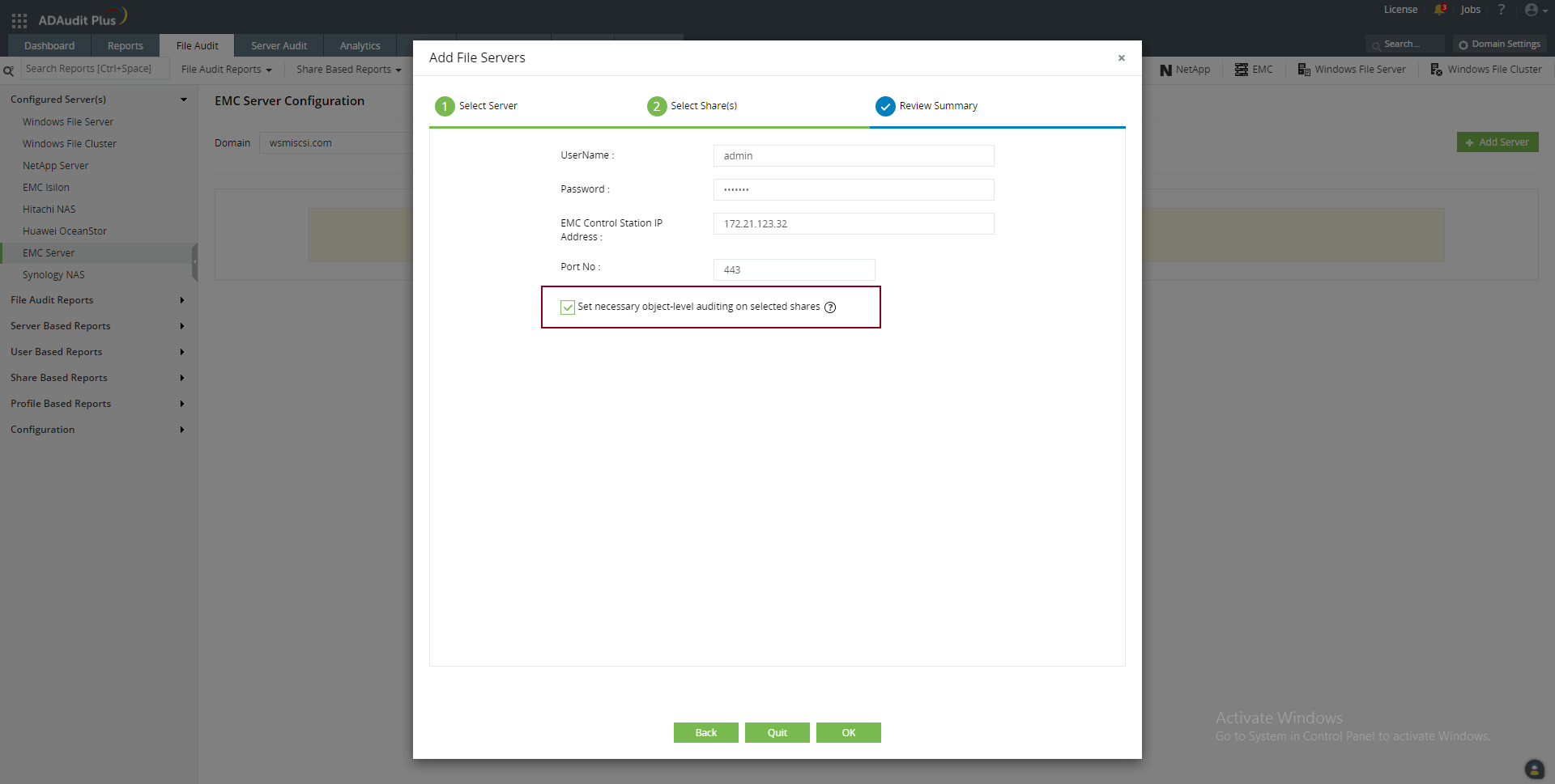 Automatische SACL-Konfiguration für die EMC-Serverüberwachung