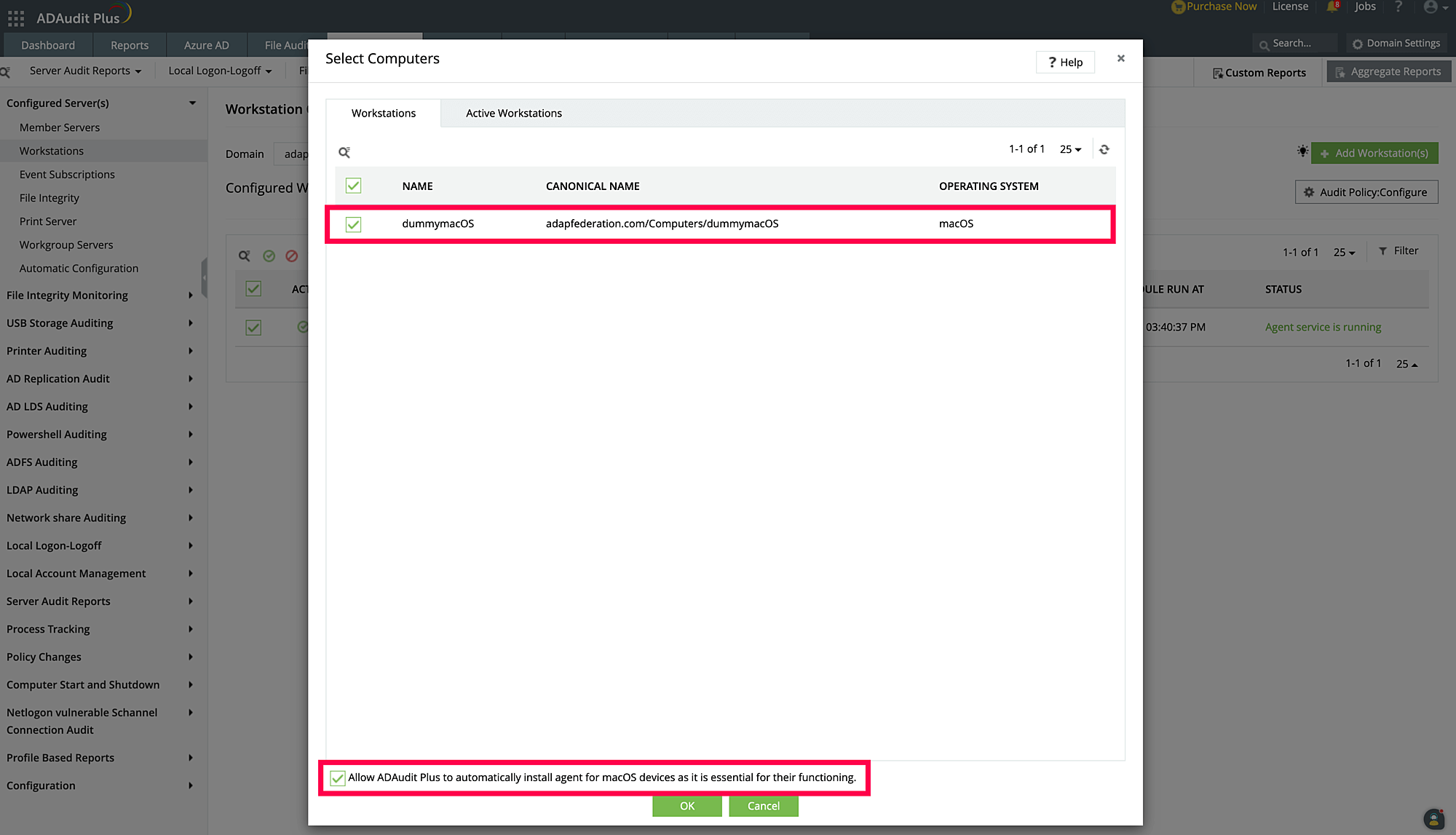 Hinzufügen von Mac-Arbeitsplätzen zu ADAudit Plus