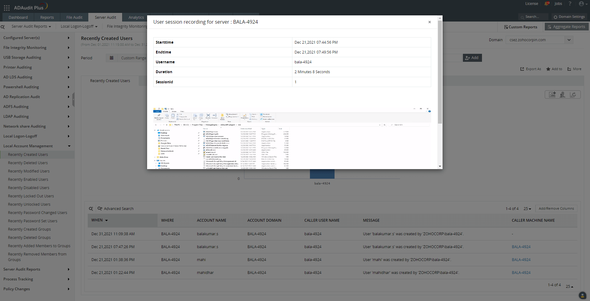 Aufzeichnung von Benutzersitzungen
