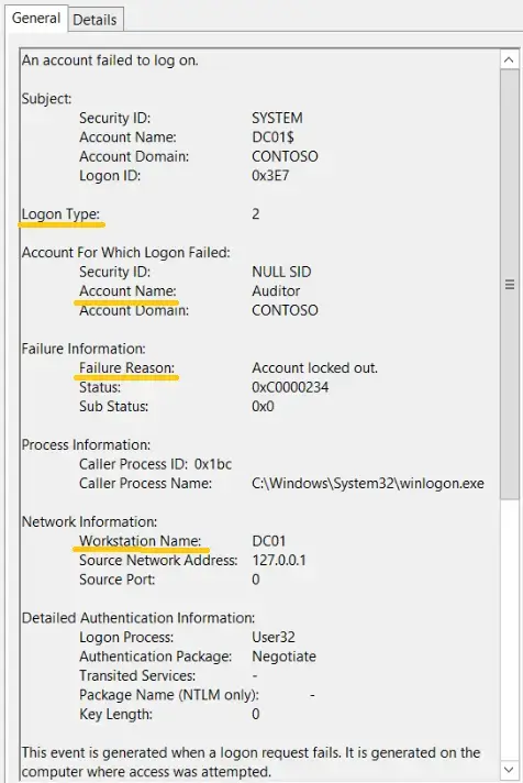 Windows Event ID 4625