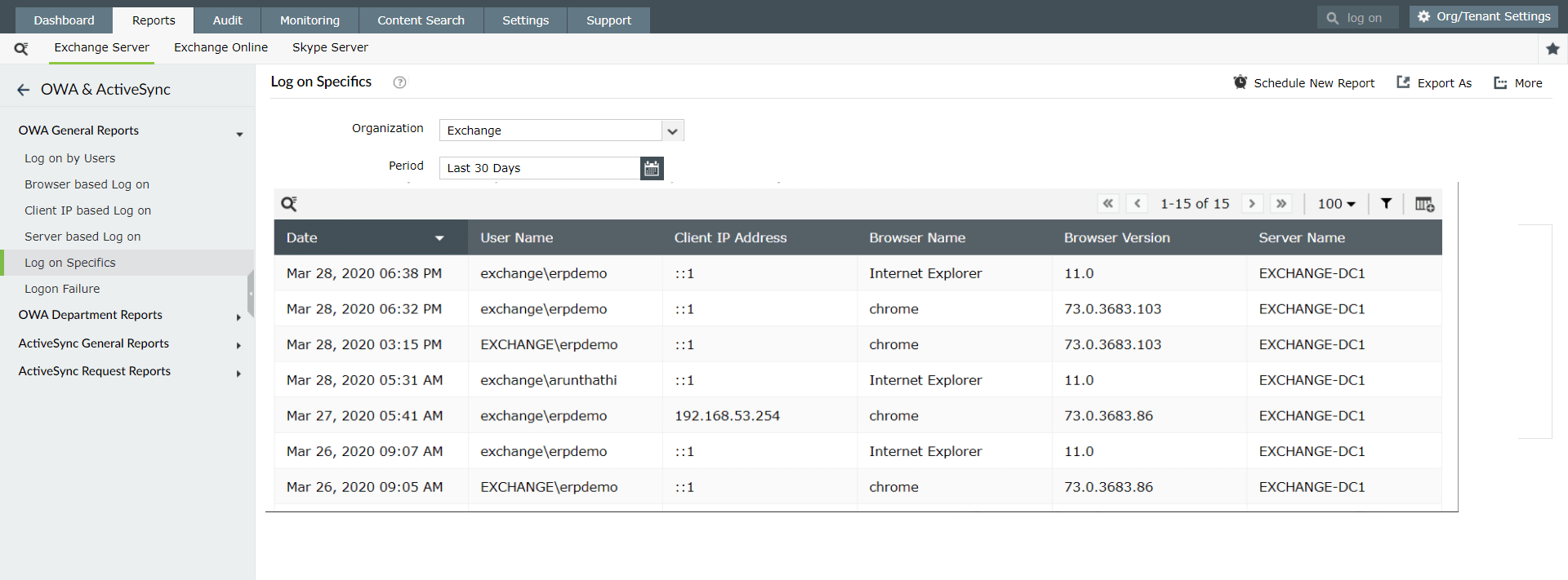 OWA-Berichte in Exchange Reporter Plus