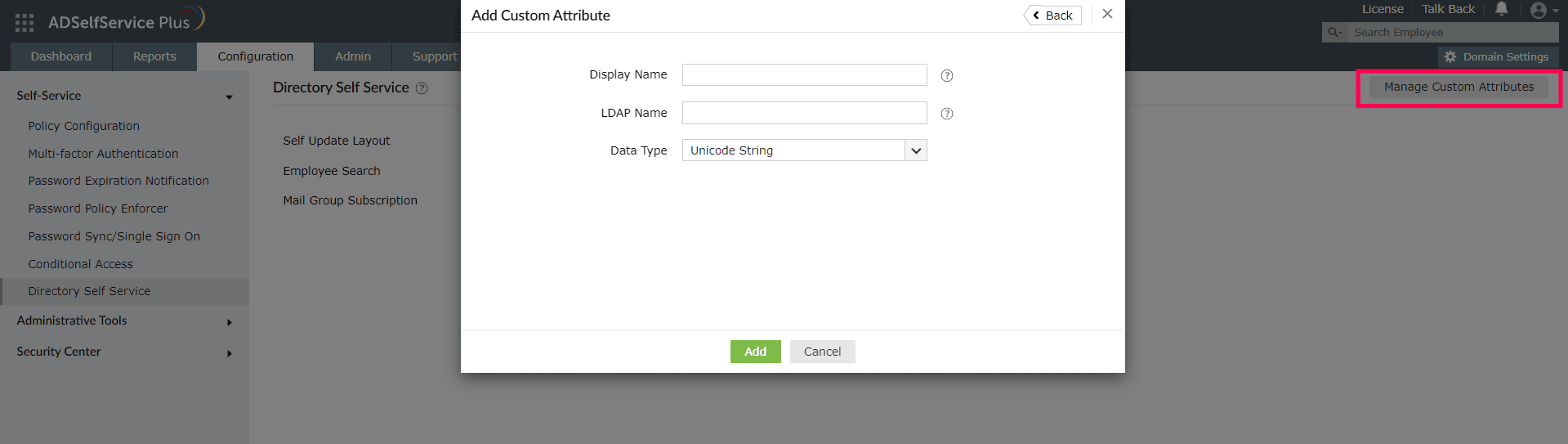 Verwalten Sie benutzerdefinierte Attribute in ADSelfService Plus