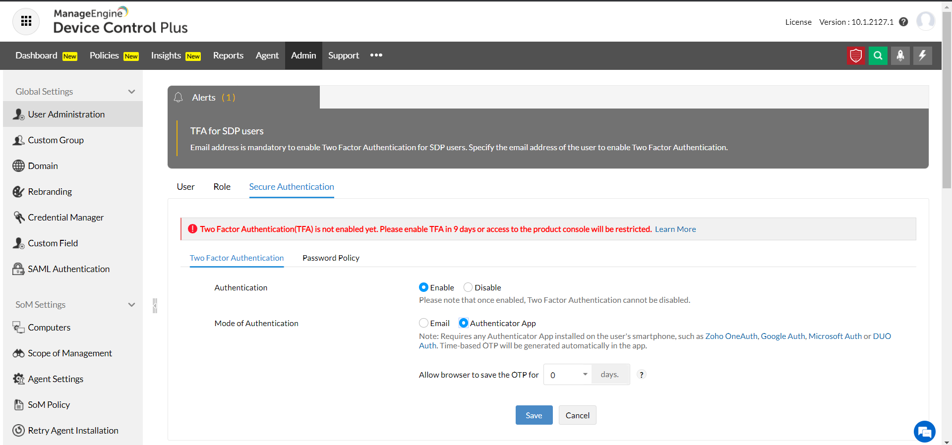 Secure access using two factor authentication - ManageEngine Device ...