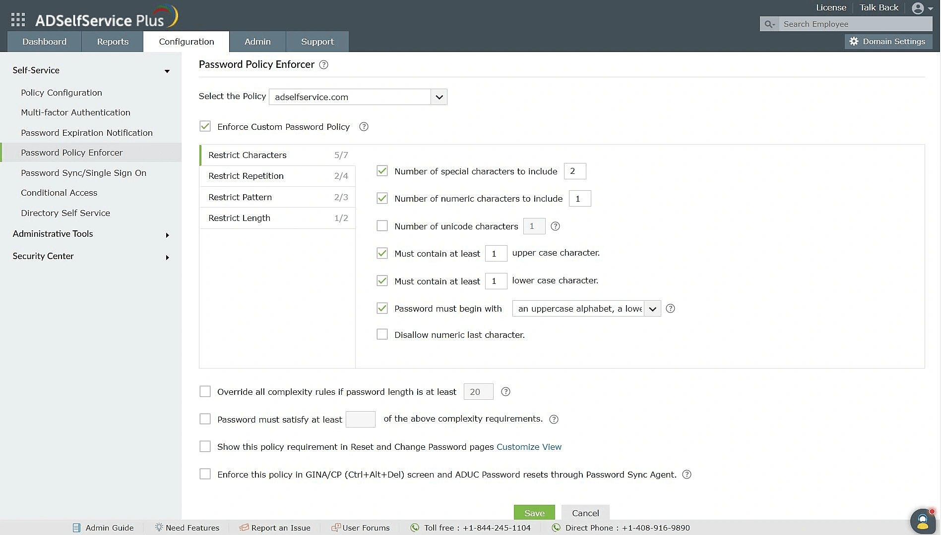 Configuring a strong password policy using ADSelfService Plus' Password Policy Enforcer to achieve compliance with the CJIS.