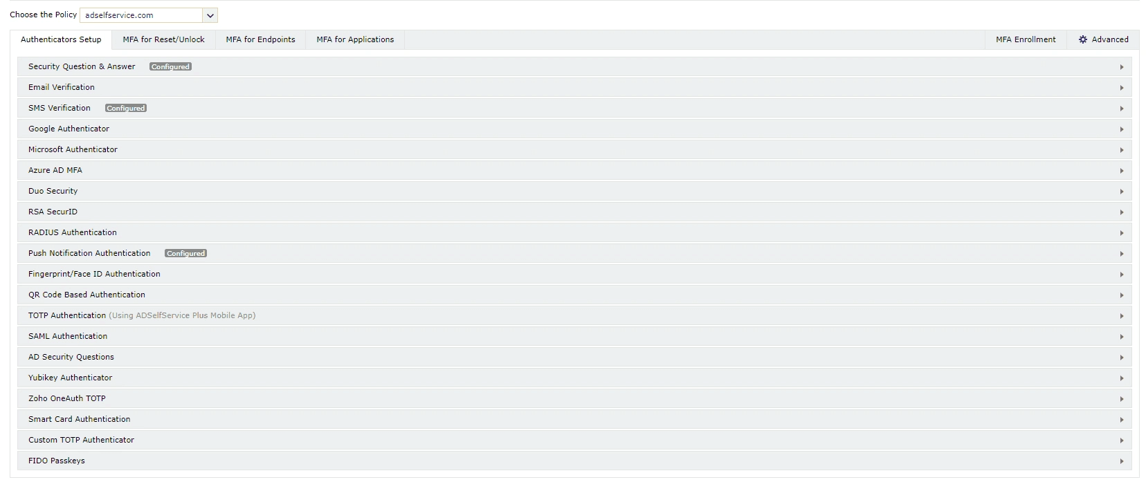 Configuring MFA using ADSelfService Plus to achieve compliance with the CJIS.