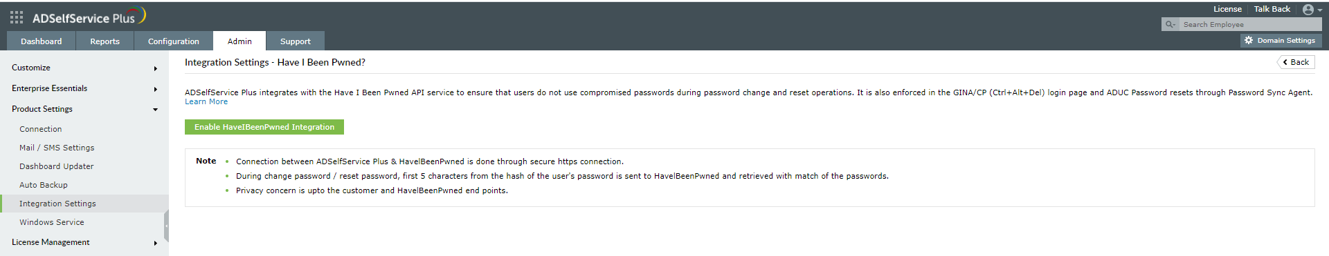 Steps to integrate ADSelfService Plus with Have I Been Pwned