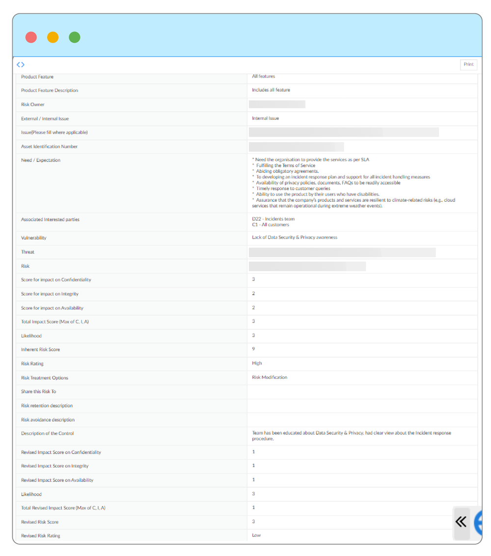 Risk assessment with register tool