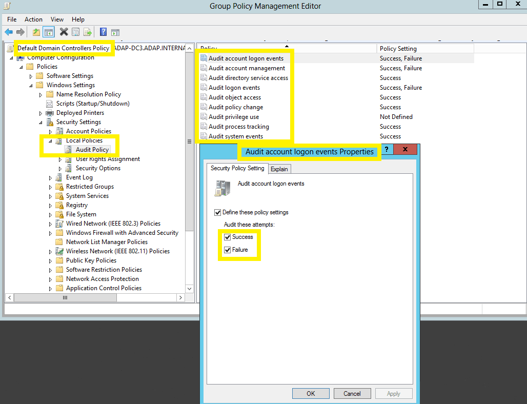Configuring audit policies - Manual configuration