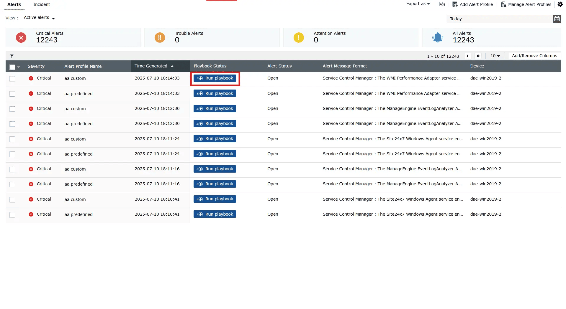 Launch playbooks from the console to respond to the incidents