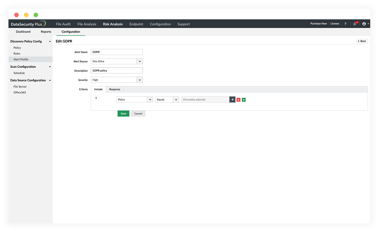 GDPR-specific data discovery policy