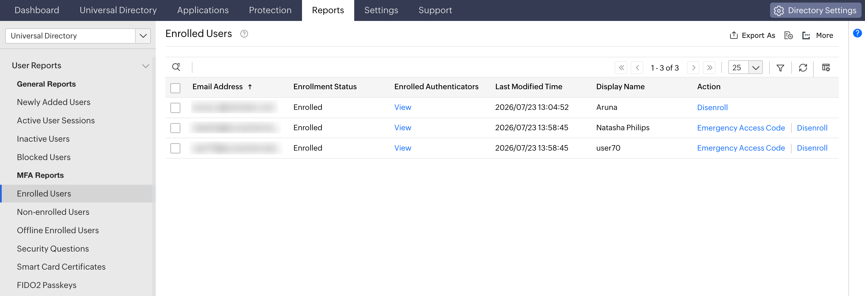 The Enrolled Users report in Identity Access