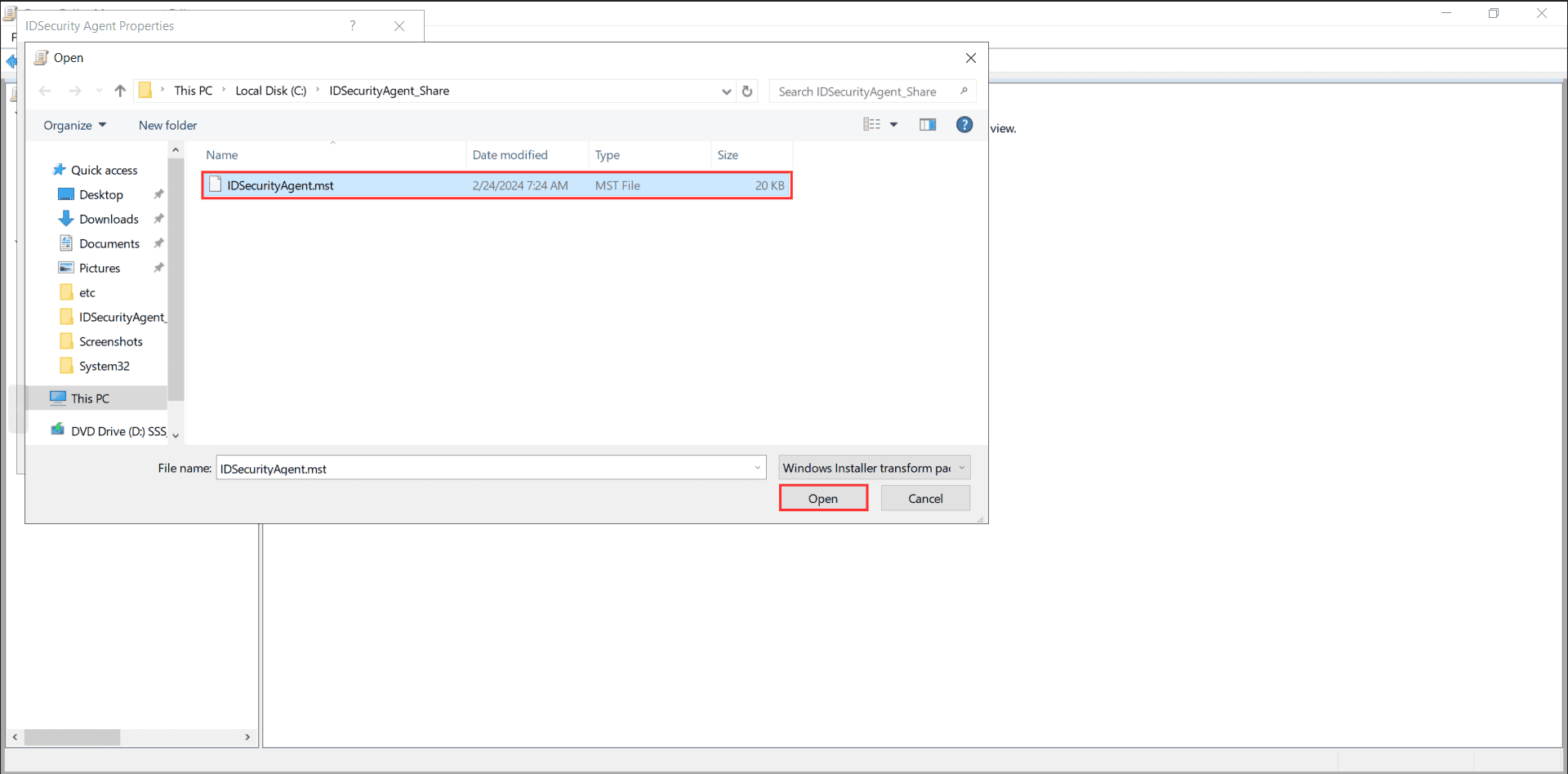 Fig 10: Adding the MST transform on the Modifications tab.