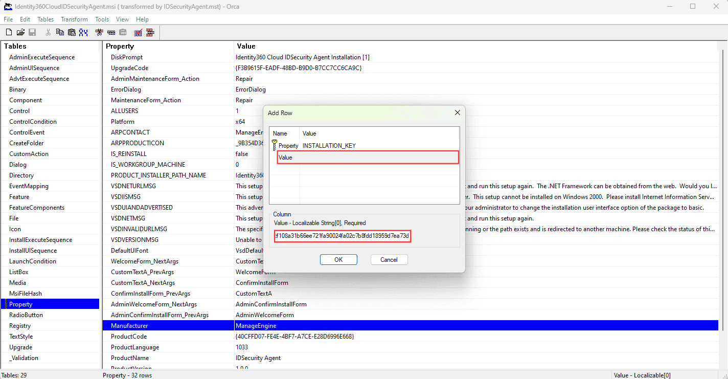 Fig 2: Setting the INSTALLATION_KEY property value.