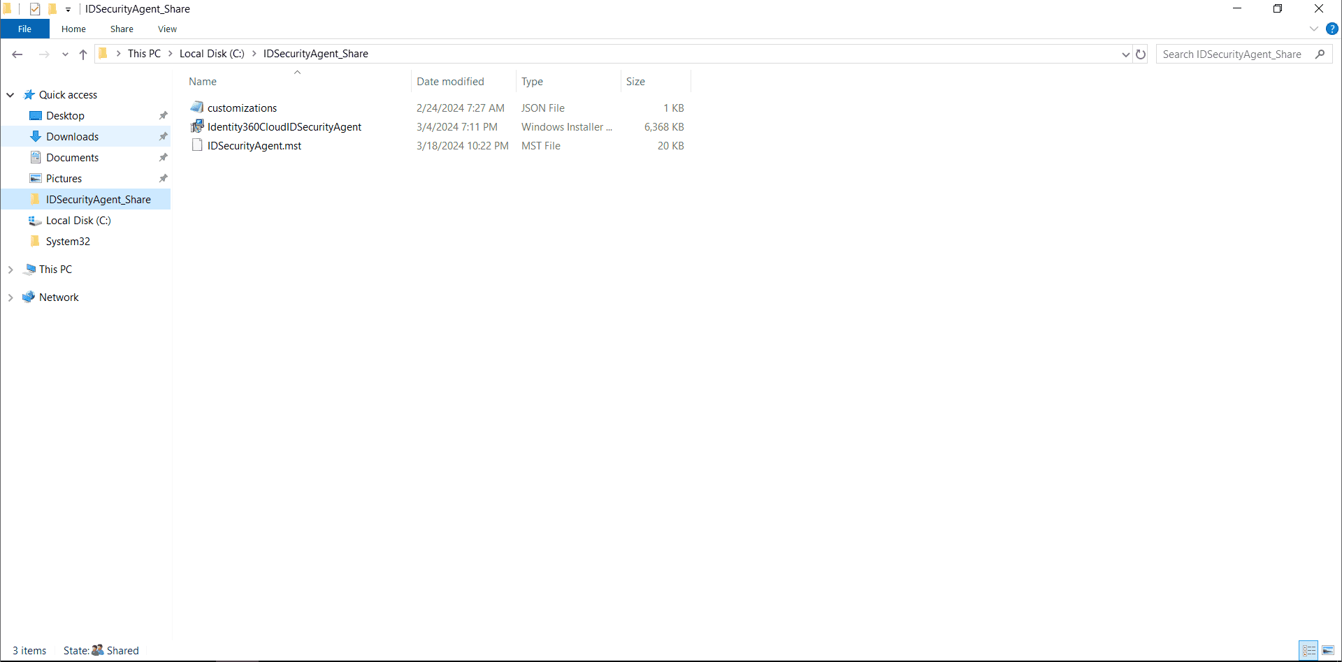Fig 3: The MSI and MST files in the network share.