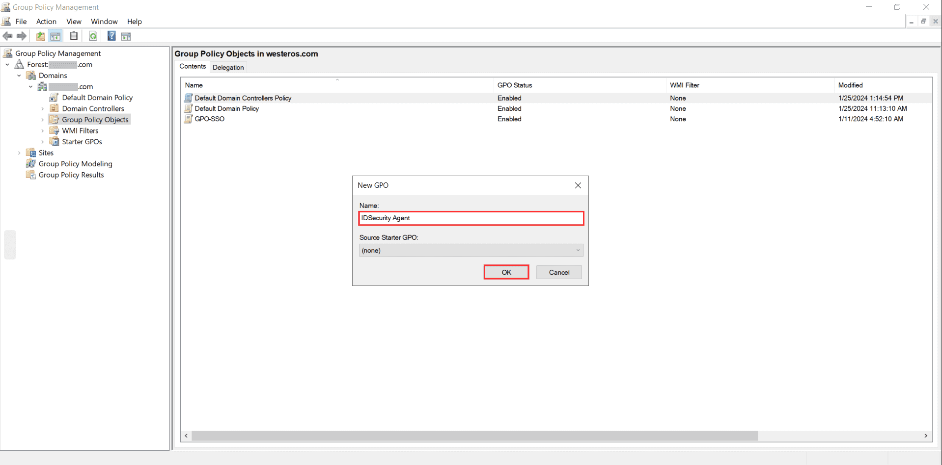 Fig 6: Creating a new GPO.