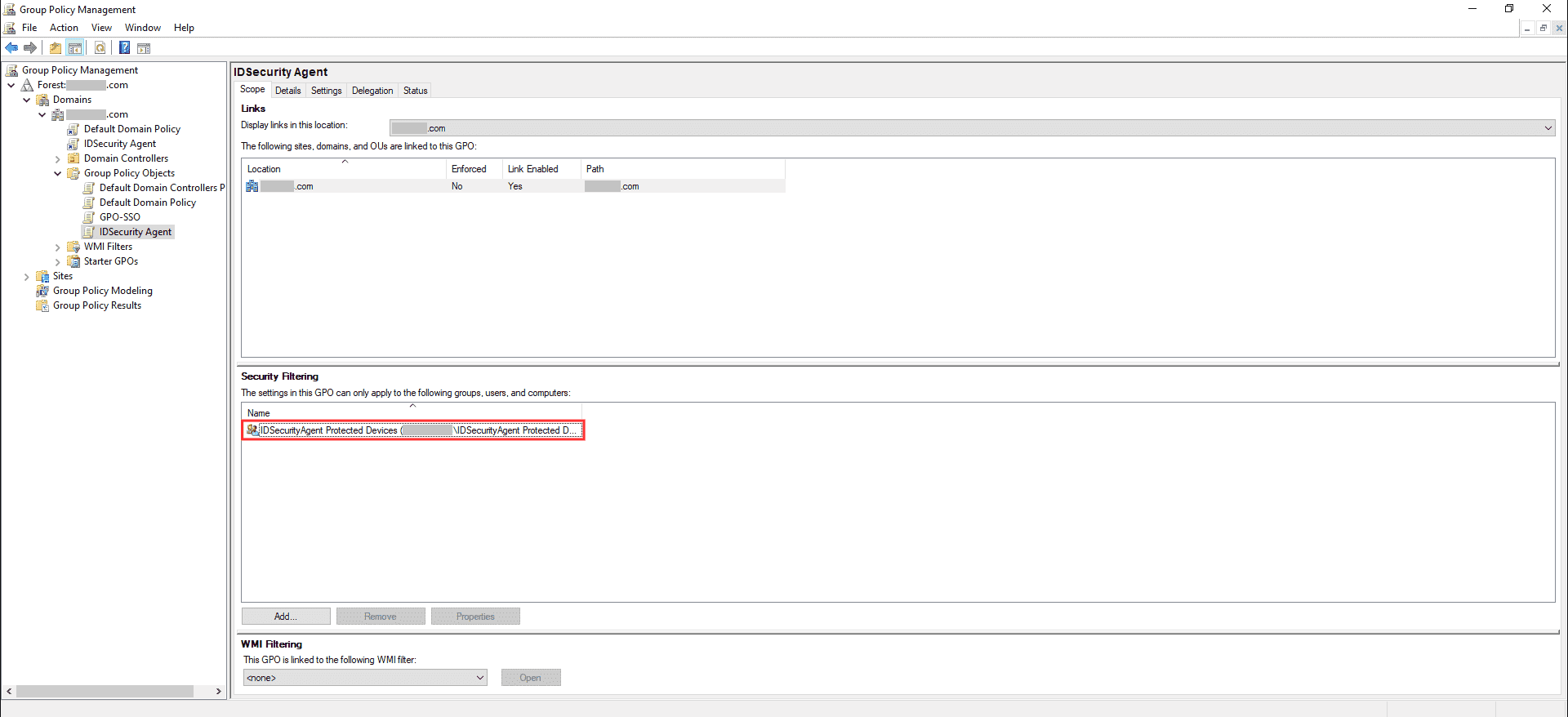 Fig 7: Adding the custom computer group to Security Filtering.