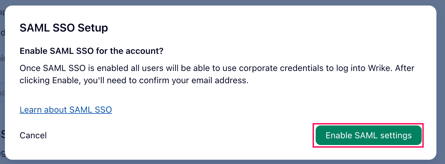 Enabling SAML settings in Wrike