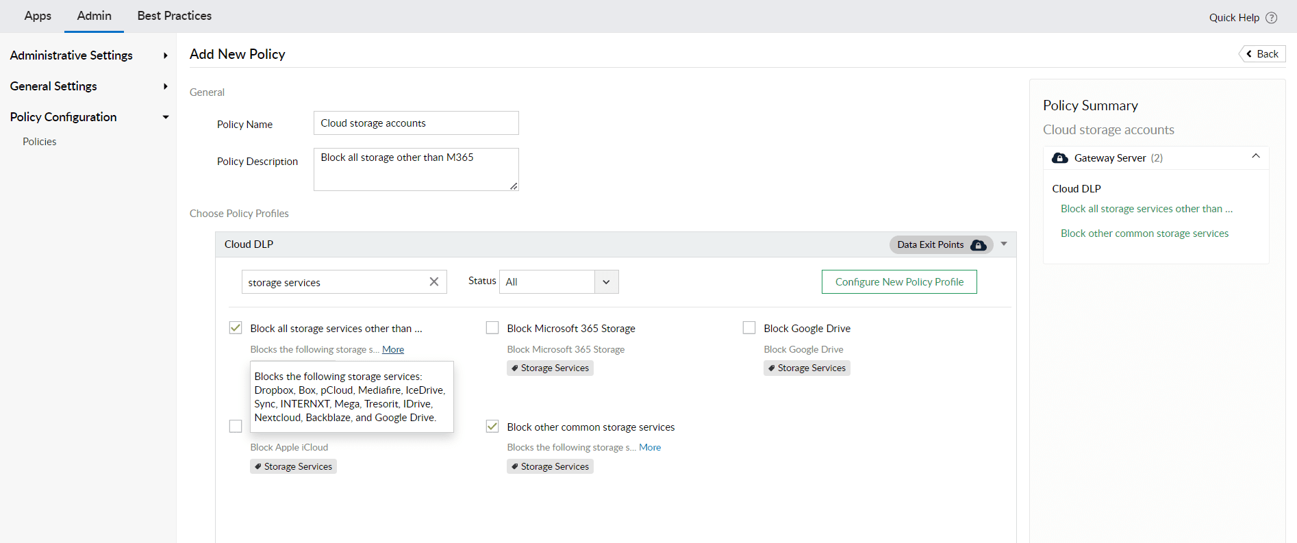 Cloud policy setting to block uploads to cloud storage accounts that are not official or sanctioned