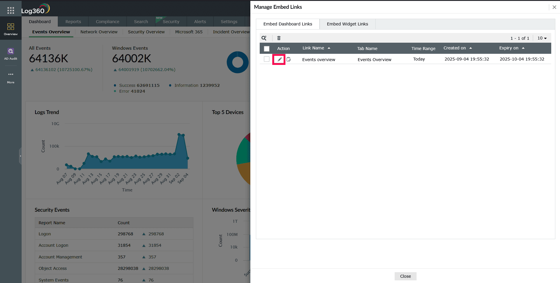 Editing Embed Widget Links