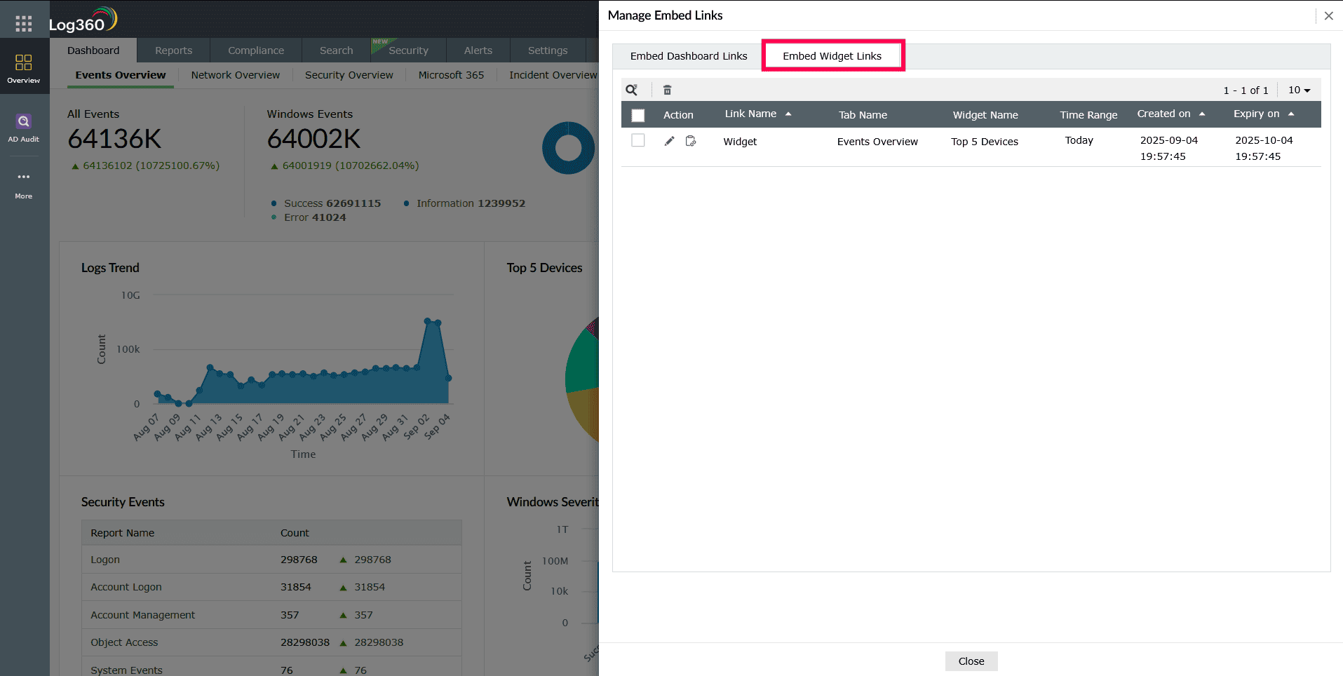 Viewing Active Dashboard Link