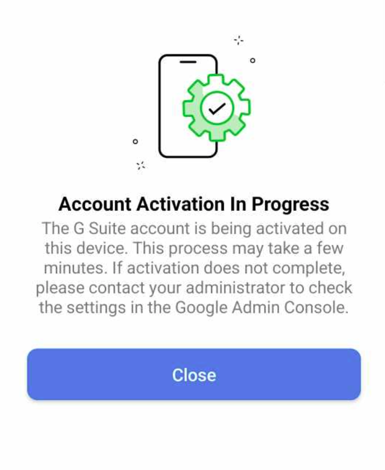 Account Activation Required notification and Device Activation in Progress screen in the ME MDM app