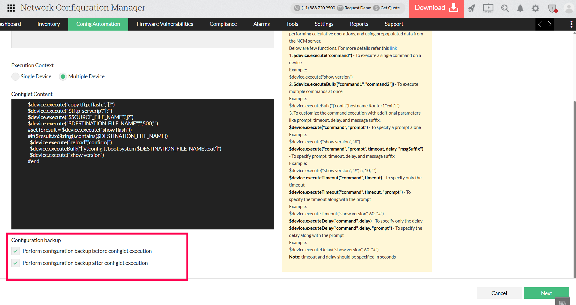 Integrate backups into change management - ManageEngine Network Configuration Manager