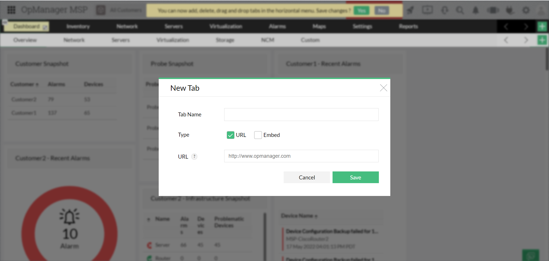 Hide default menu / submenu tabs