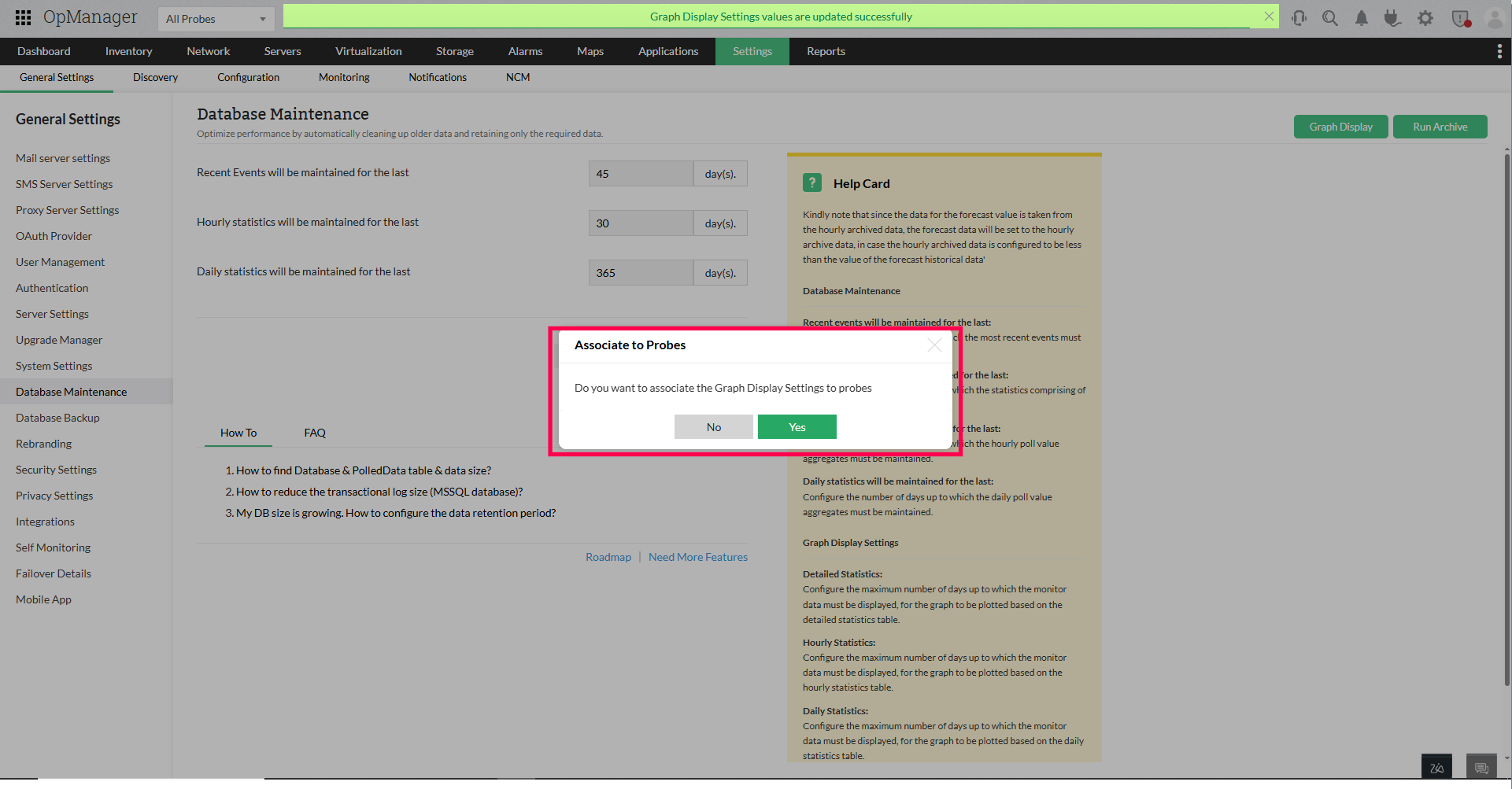 Database maintenance Database maintenance in OpManager: Configuration