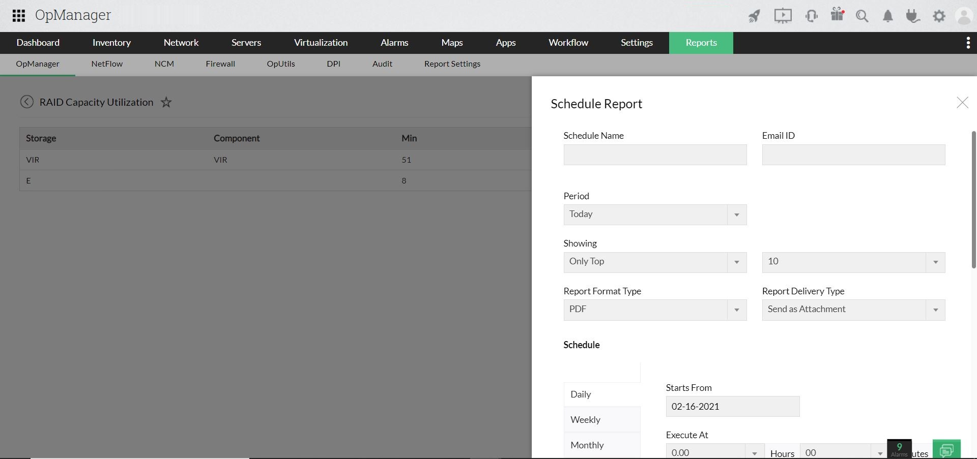 Schedule reports for forecast utilization- ManageEngine OpManager