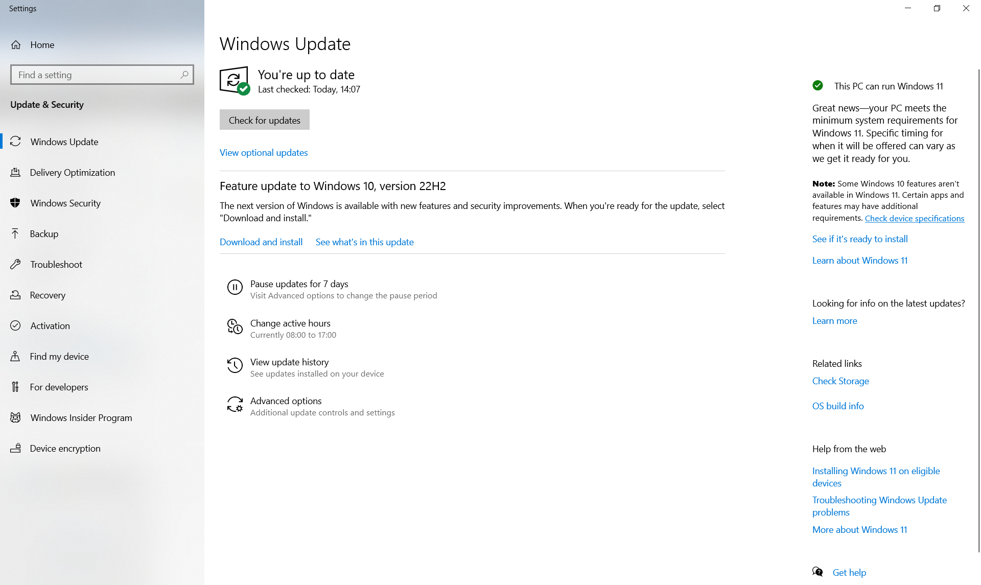 Windows update settings