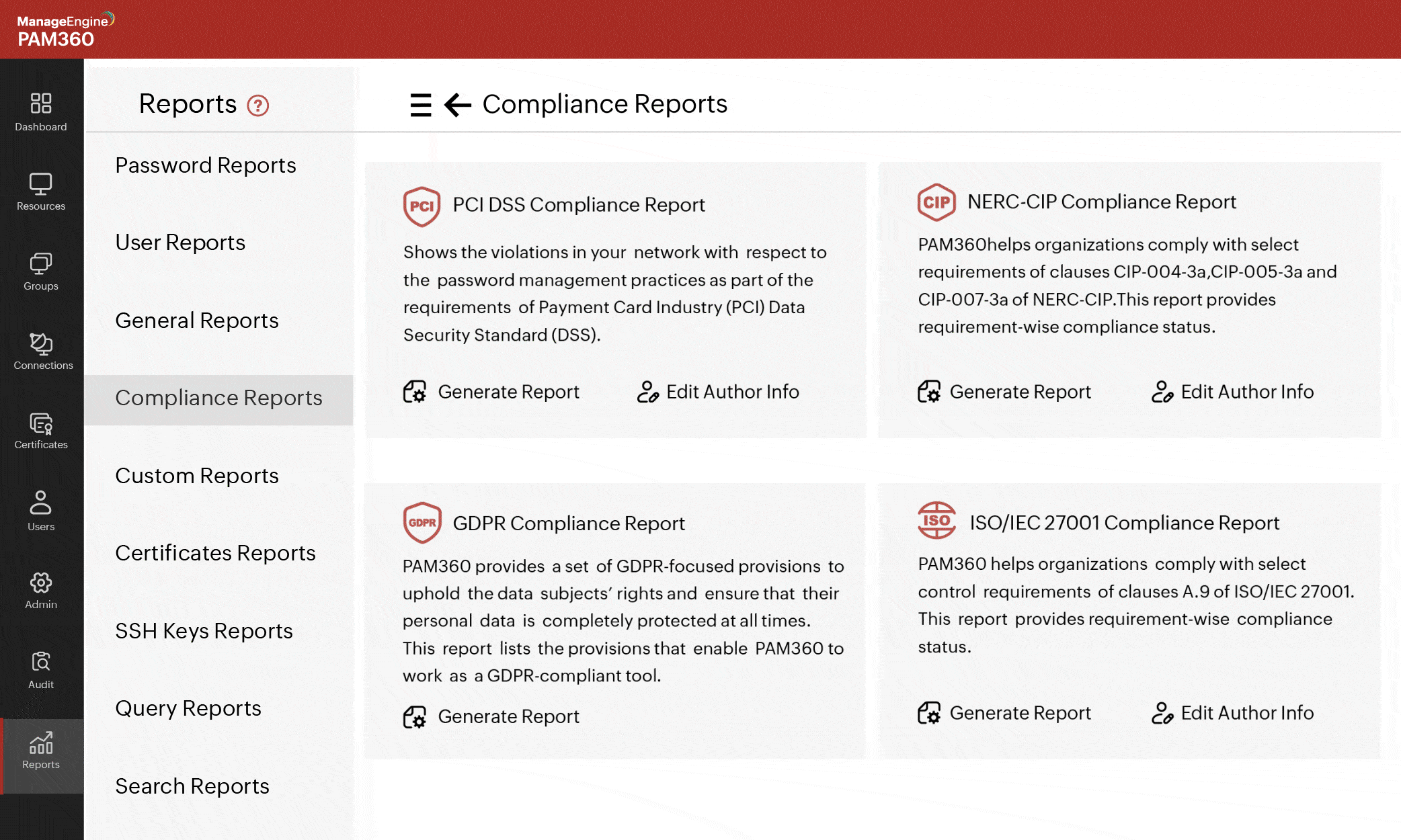 Audits and reports Vendor PAM