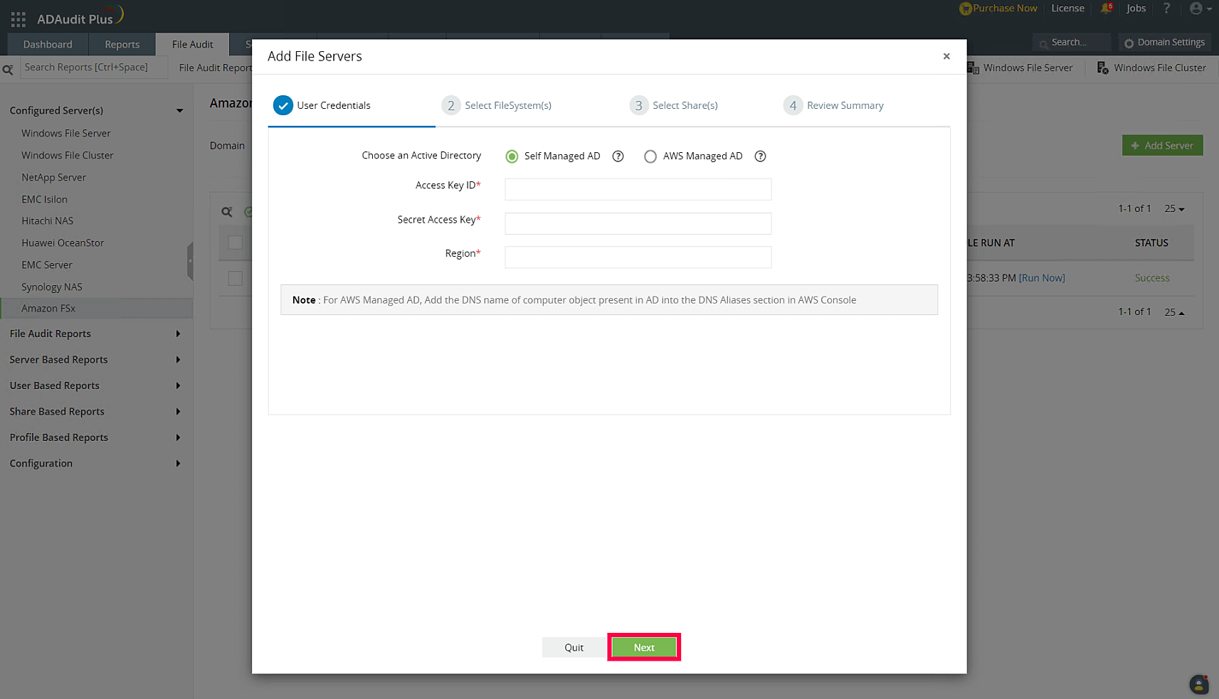 Configure Amazon FSx in ADAudit Plus
