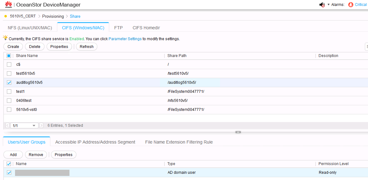 Provide the user with permission to read the share paths