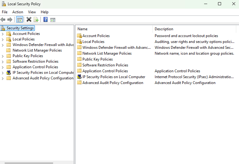 Security settings in Local Security policy