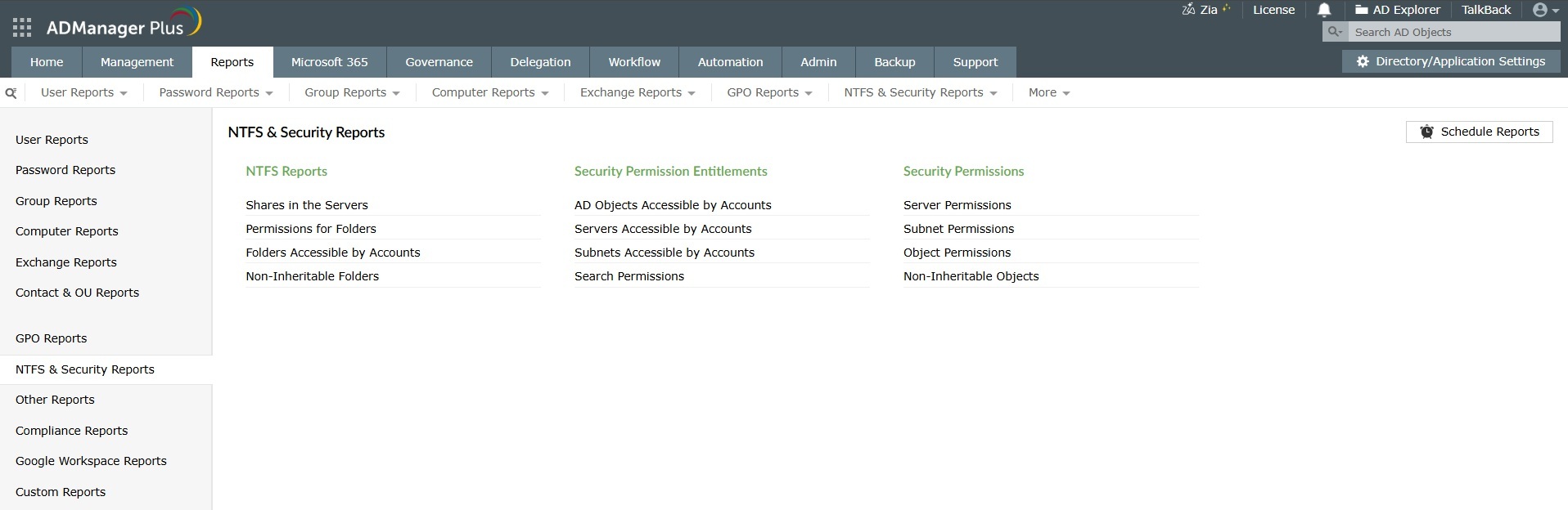 How to get NTFS report using ADManager Plus