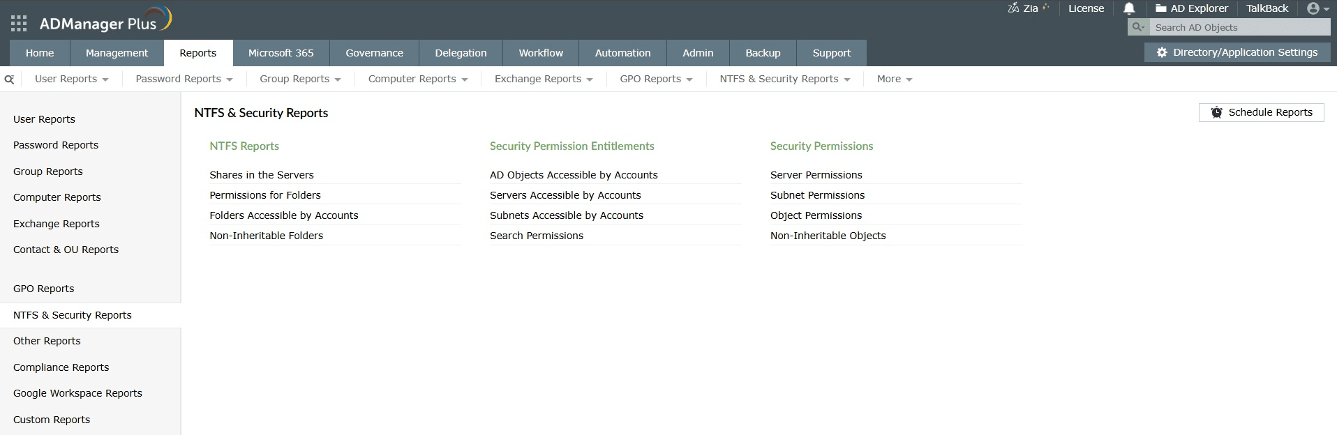 How to get NTFS report using ADManager Plus