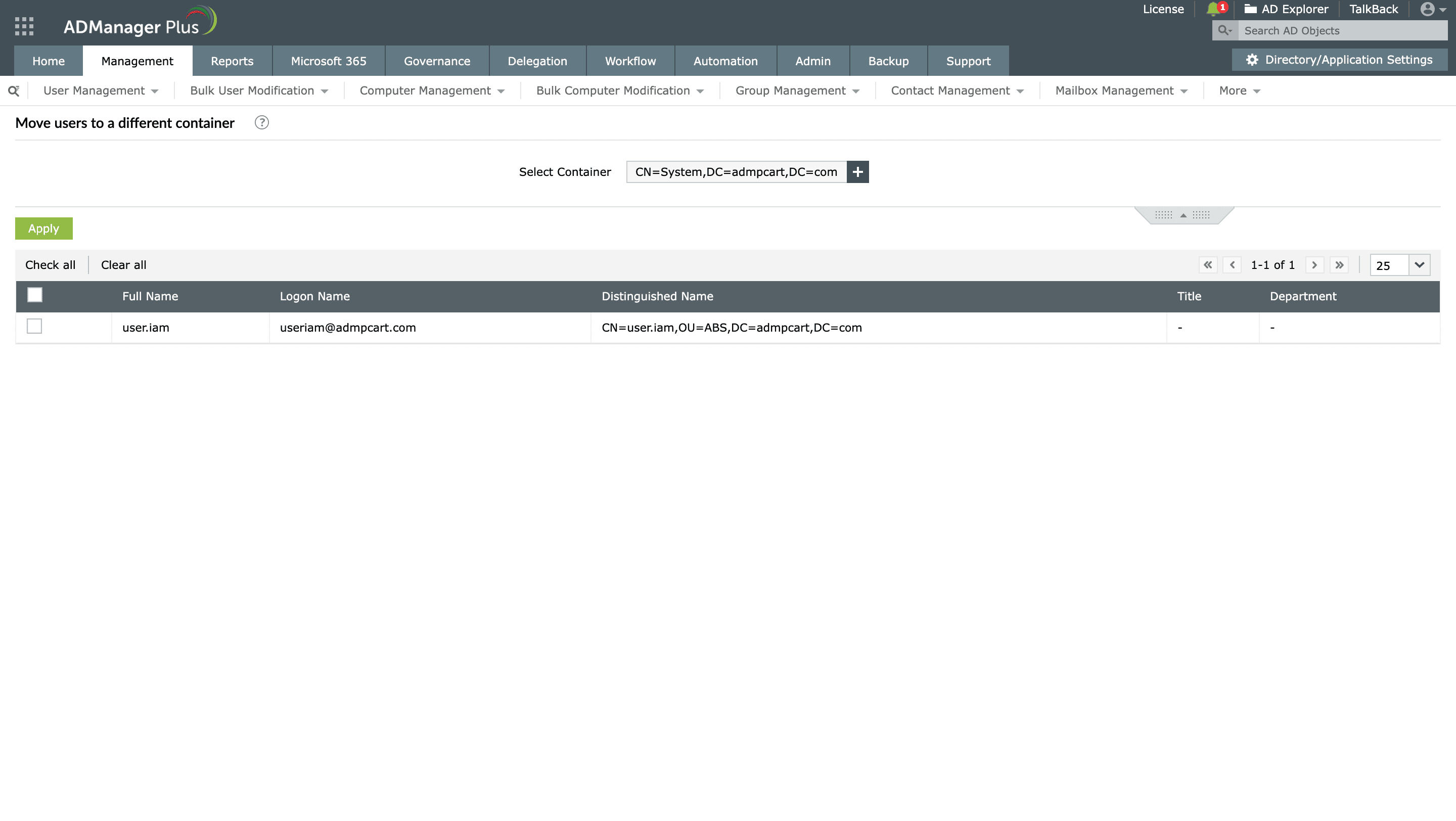 Moving expired user accounts to a different Active Directory container