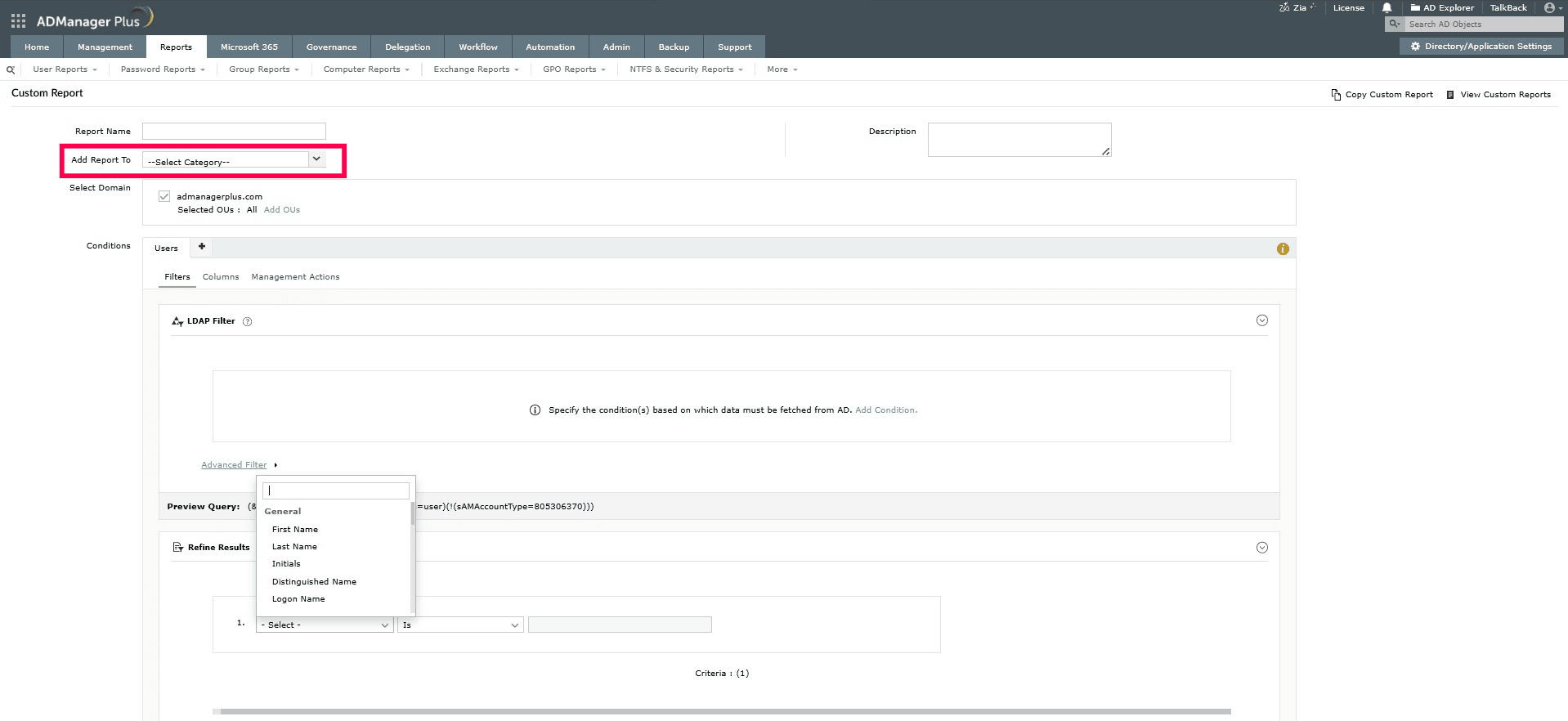 How to organise Active Directory custom reports using ADManager Plus