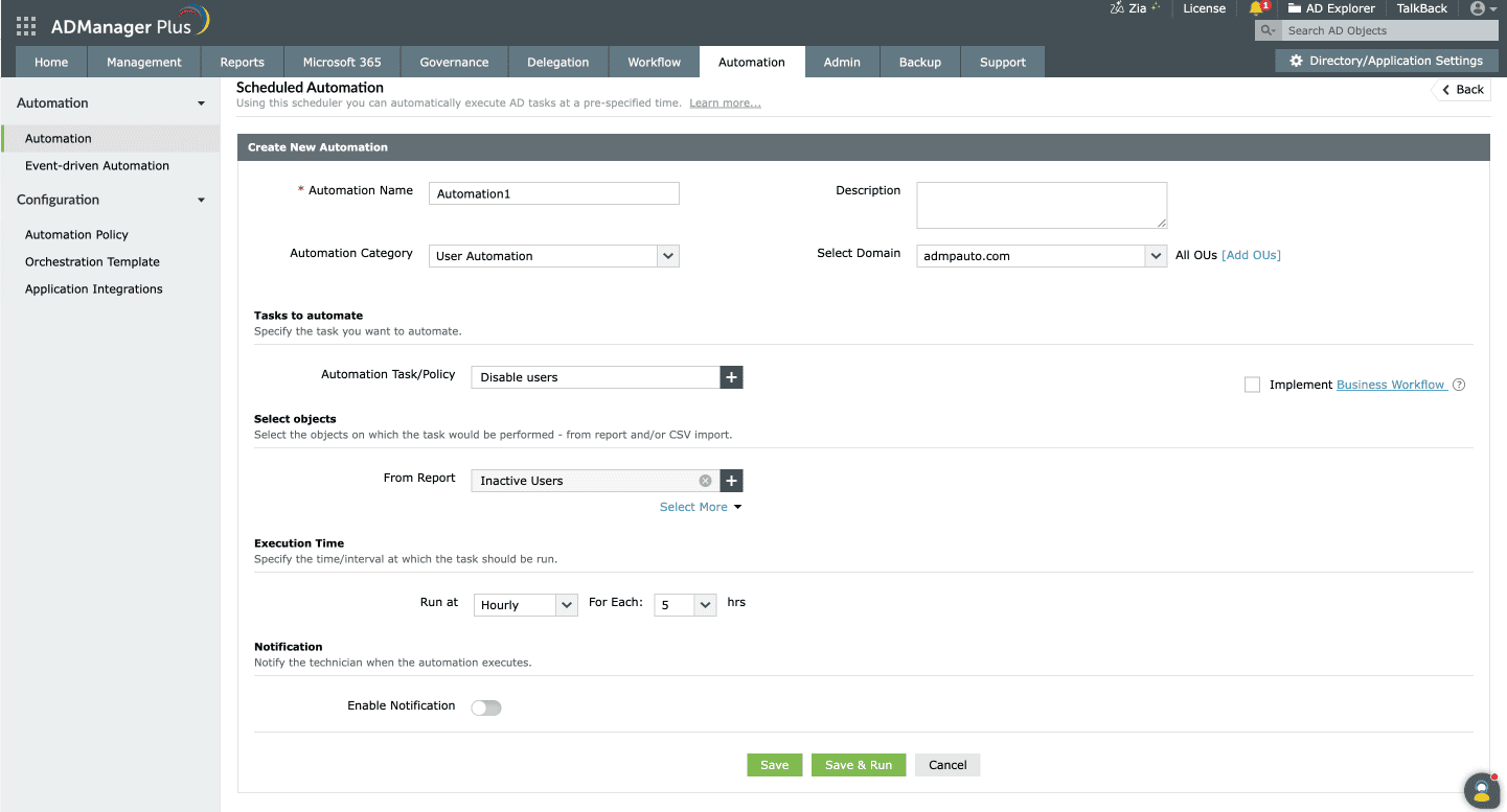 Automate stale account cleanup and deprovisioning of inactive AD users with ADManager Plus.