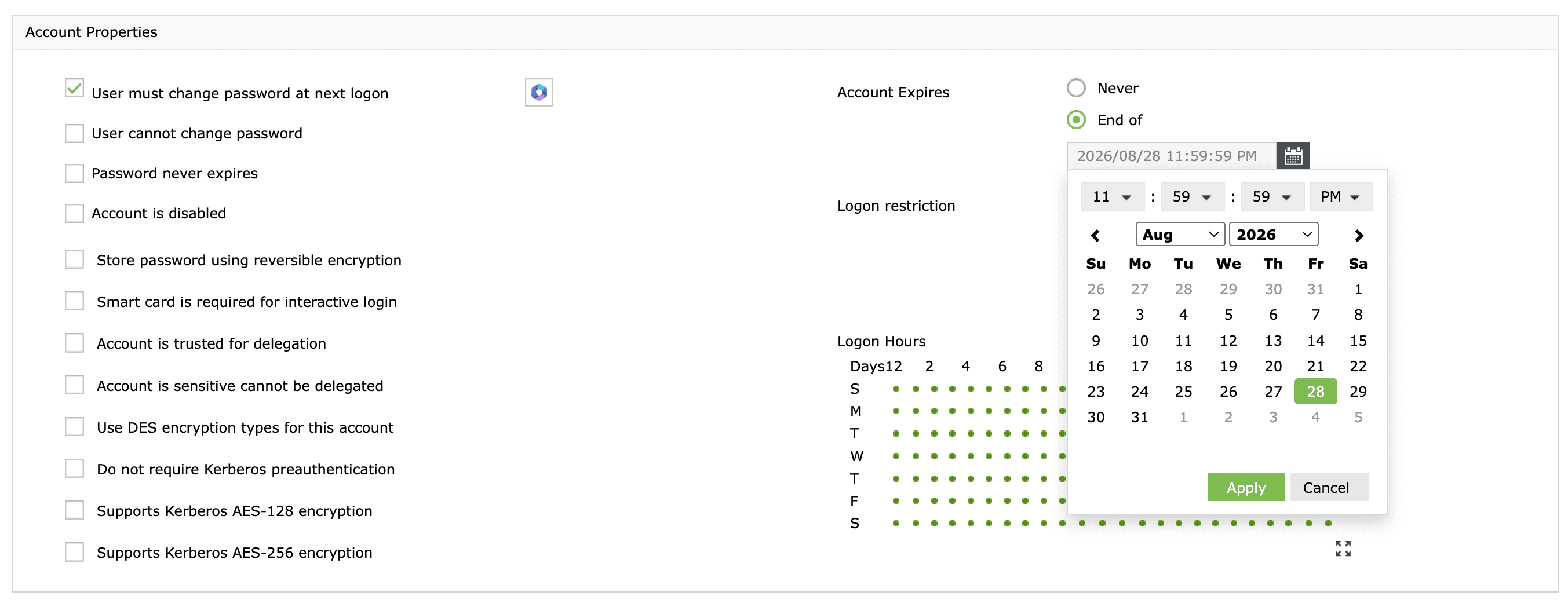 Configuring the expiration date for an AD existing user using ADManager Plus.