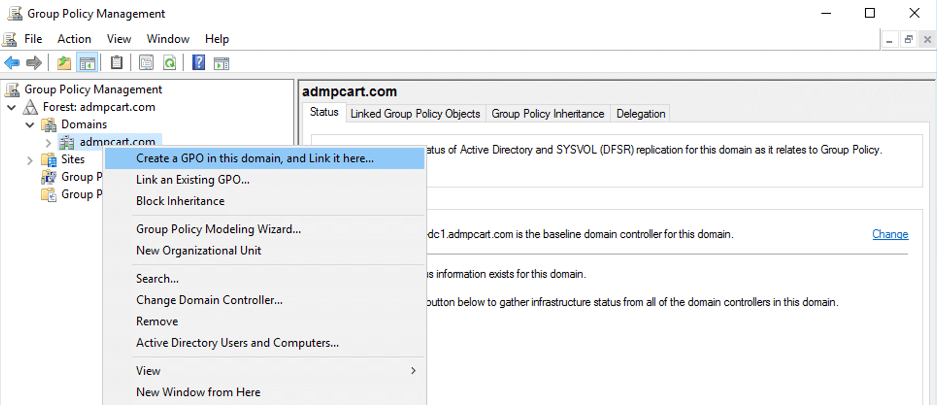 Creating a GPO in the GPMC