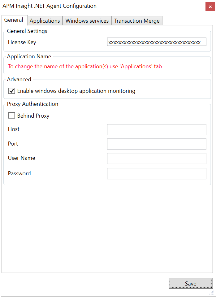 Applications Manager Windows Desktop Application Monitoring: Enabling Windows desktop application monitoring in .NET agent configuration window