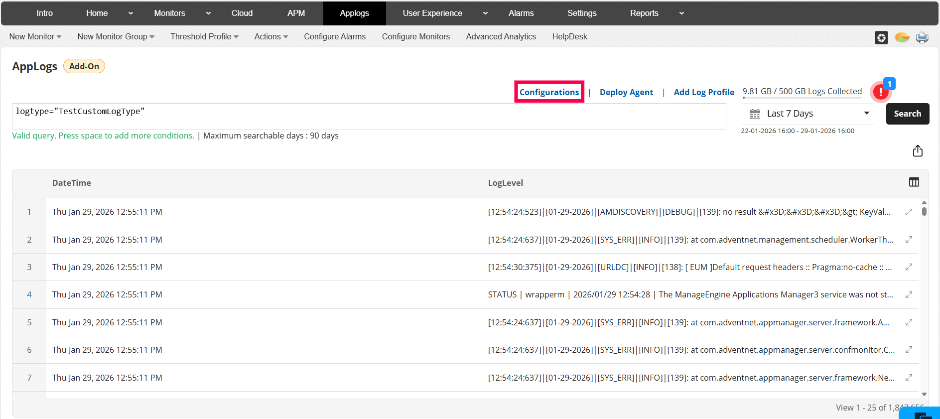 AppLogs Configurations