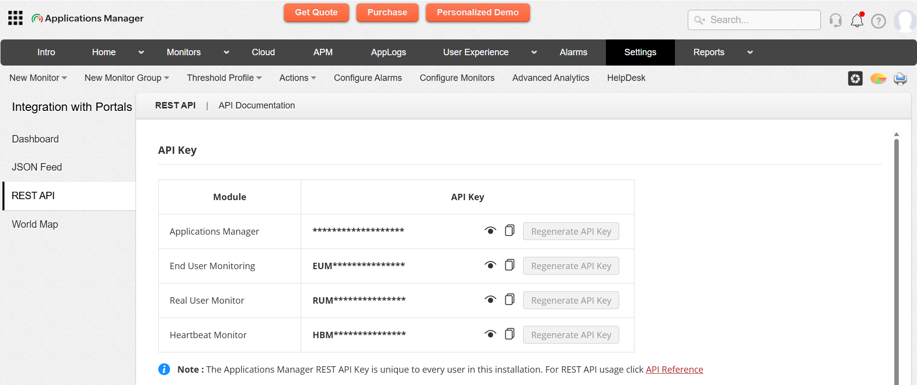 Applications Manager REST API: Managing API Keys